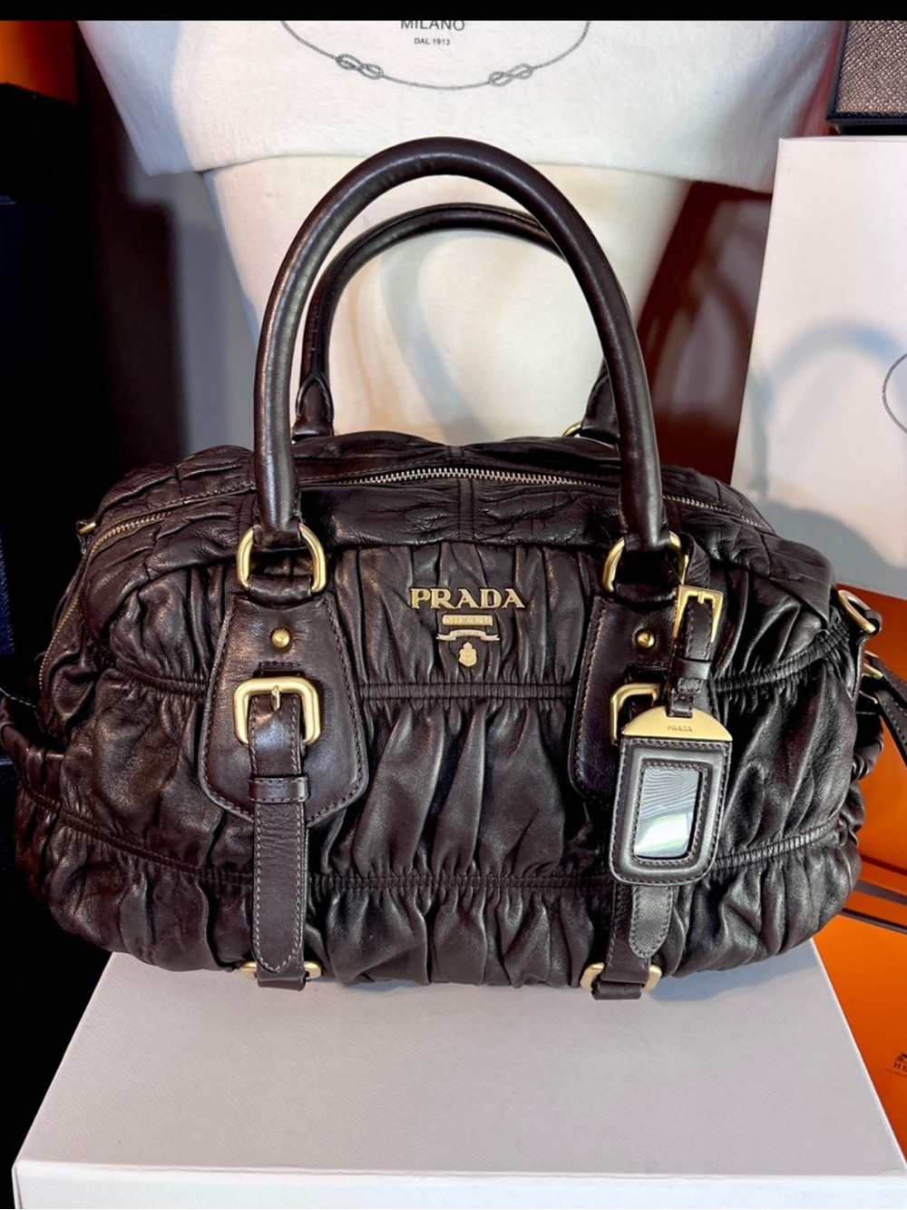 Prada!. Dark Brown Ruched super buttery, soft lamb skin Prada! Gorgeous Offers.